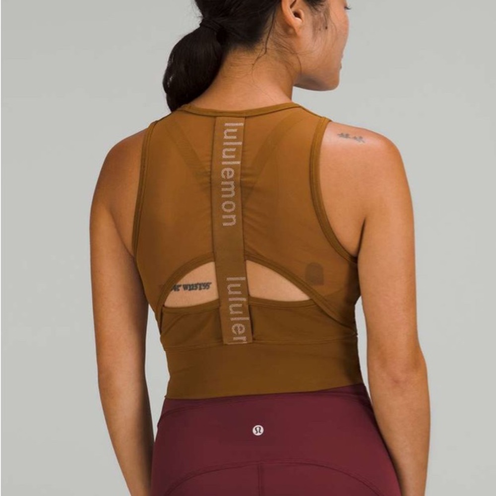Lululemon mesh back training caramel Sports Bra crop tank sz 8